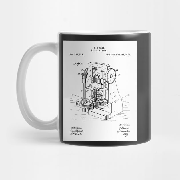 Bullet Machine Patent - Gun Enthusiast Firearms Shop Art - White by patentpress